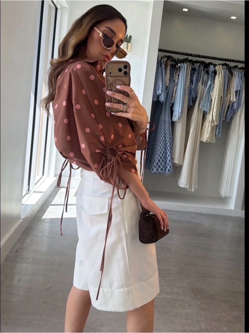 Mocha Polka Dot Blouse